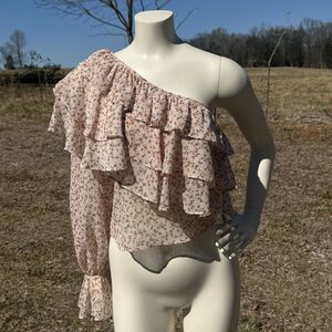 Zara One Shoulder Tiered Ruffles Floral Print Top Blouse Women’s Size Small